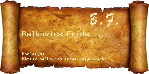 Balkovics Frida névjegykártya
